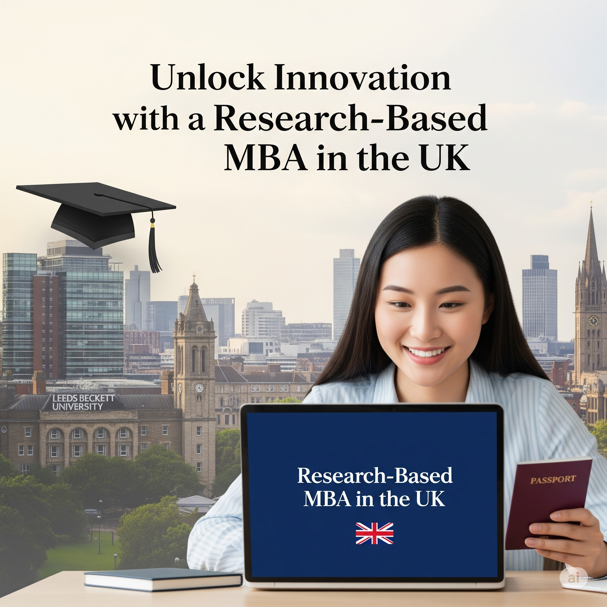 Ambitious international student presenting a research project in a modern UK university classroom, representing the innovative and practical approach of a Research-Based MBA in the UK with support from ISMS Global Education.