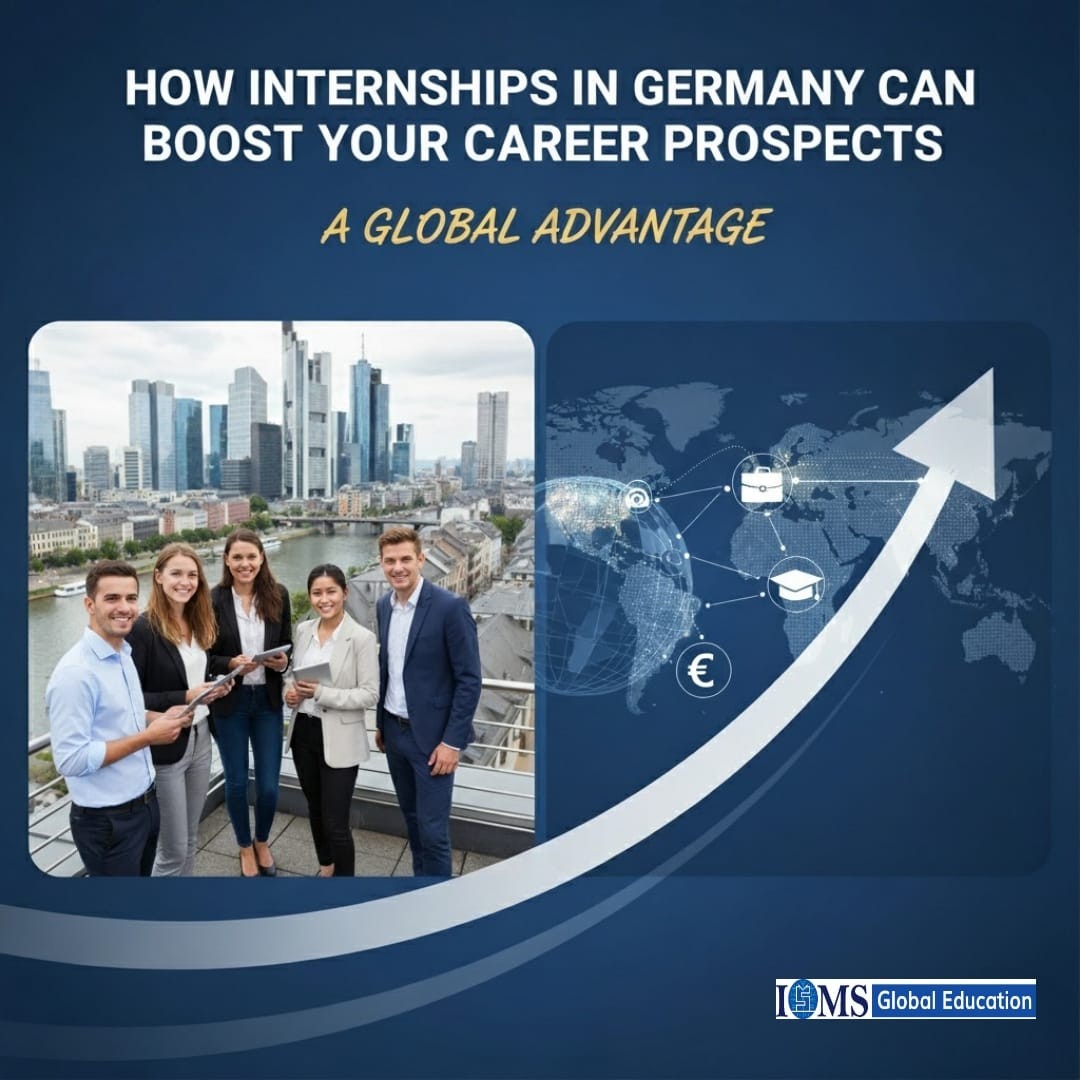 Visual representation of career growth and global opportunity gained through internships in Germany, supported by ISMS Global Education.
