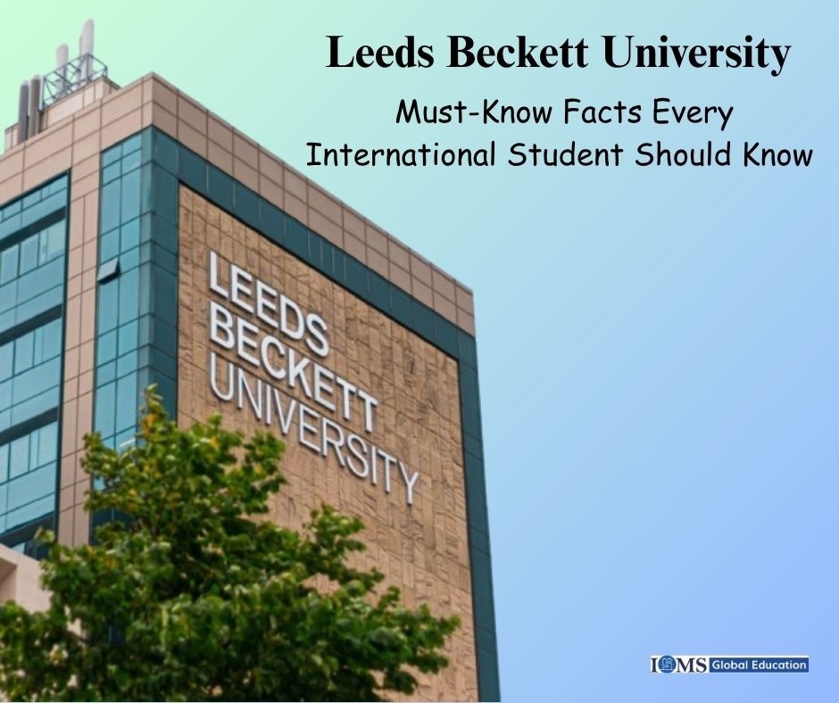 Leeds Beckett University campus building in the UK featuring modern architecture, highlighting key facts, study opportunities, and support for international students.