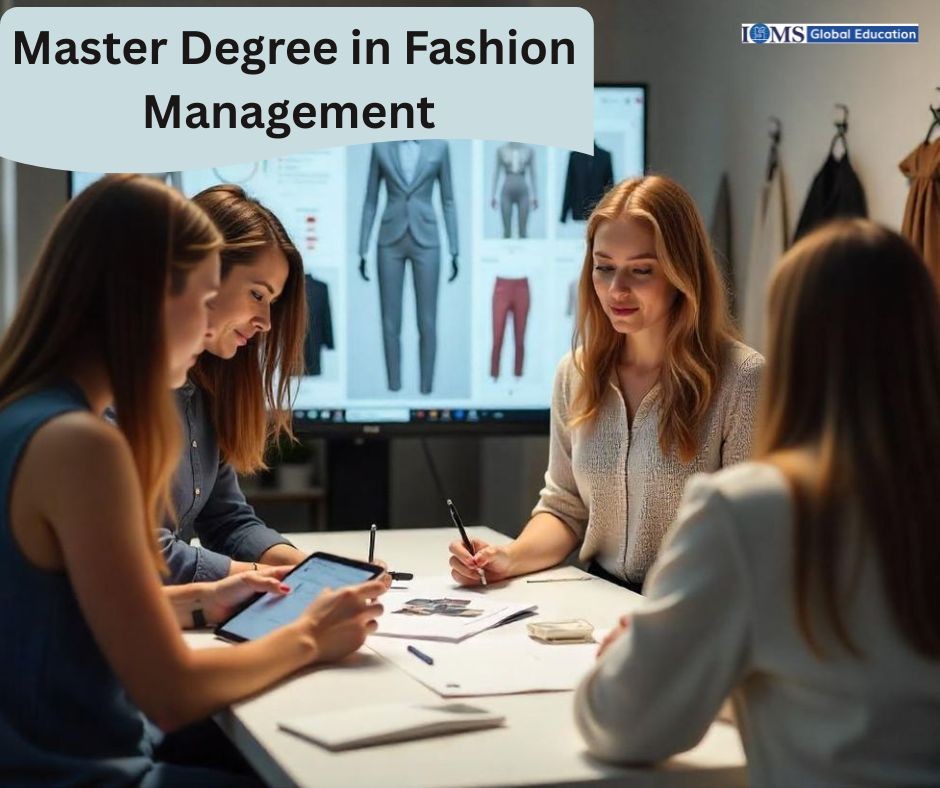 Students collaborating in a design studio for a Master Degree in Fashion Management, exploring global careers with ISMS Global Education.
