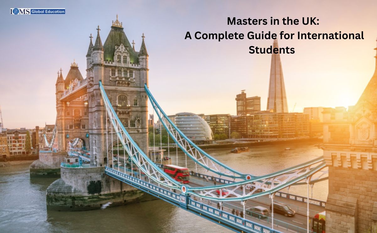 Tower Bridge in London,  with a classic red double-decker bus crossing the deck. Text in the upper right corner reads, 