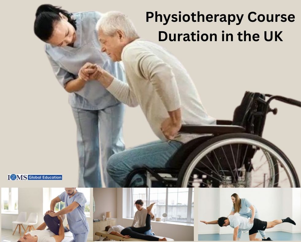 Physiotherapist assisting a patient with rehabilitation, highlighting physiotherapy course duration in the UK for international students.
