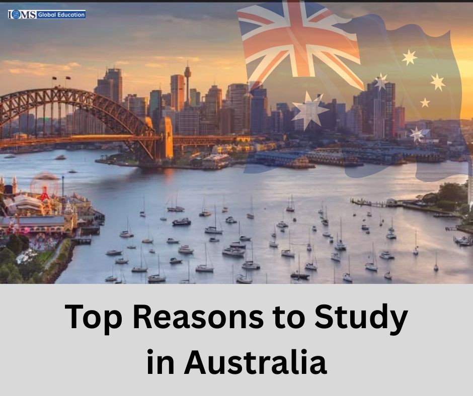Top reasons to choose Masters in Australia with Sydney Harbour Bridge skyline and Australian flaTop reasons to choose Masters in Australia with Sydney Harbour Bridge skyline and Australian flag background.g background.