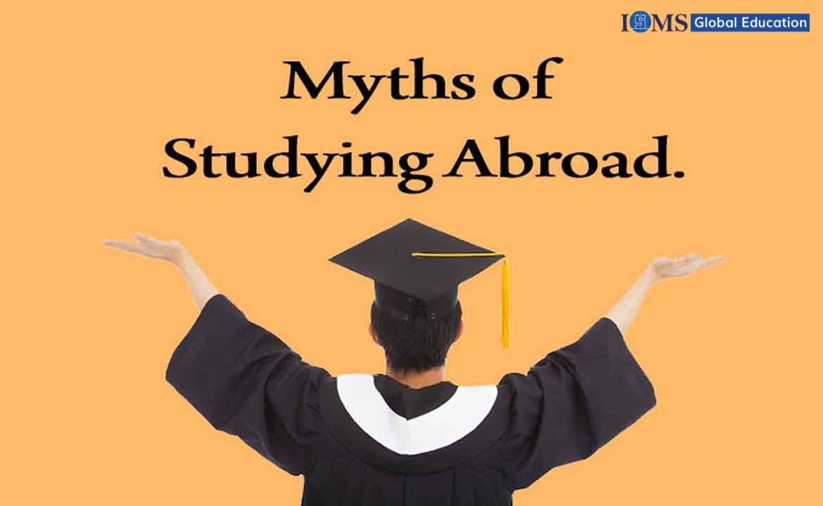 Myths of studying abroad is the title, A student waer graduation gown and cap and isms global education logo is in the right of the corner.